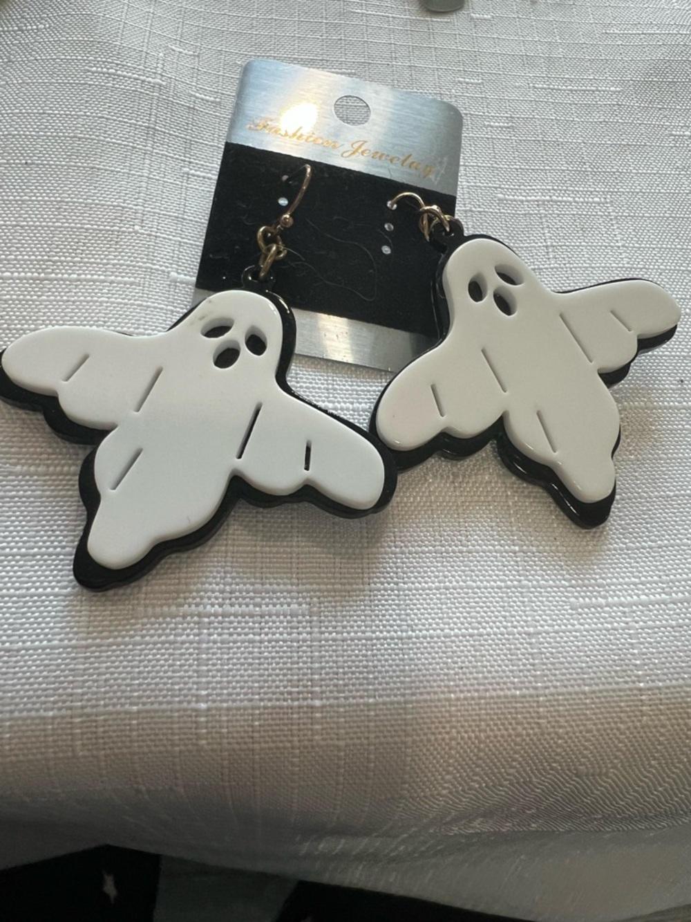 Ghost Dangle Earrings - White & Black Halloween Charm
